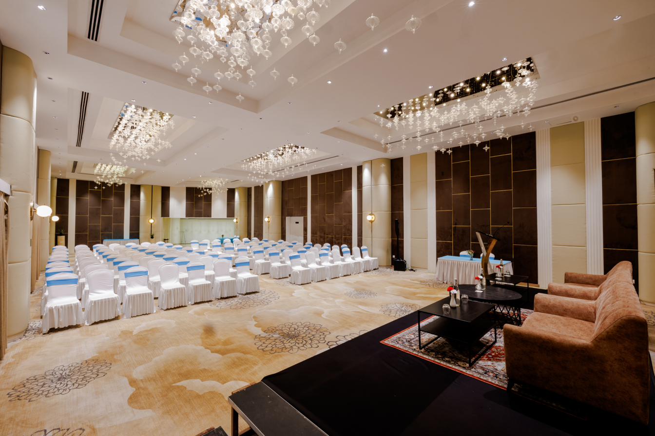 Simrik Hall — crystal chandeliers and wooden interiors